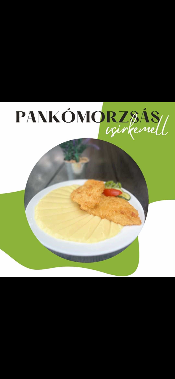 Pankó morzsás csirkemell pürével és 0.25 Szentkirályi egy csep gyümölcs ásványviziz